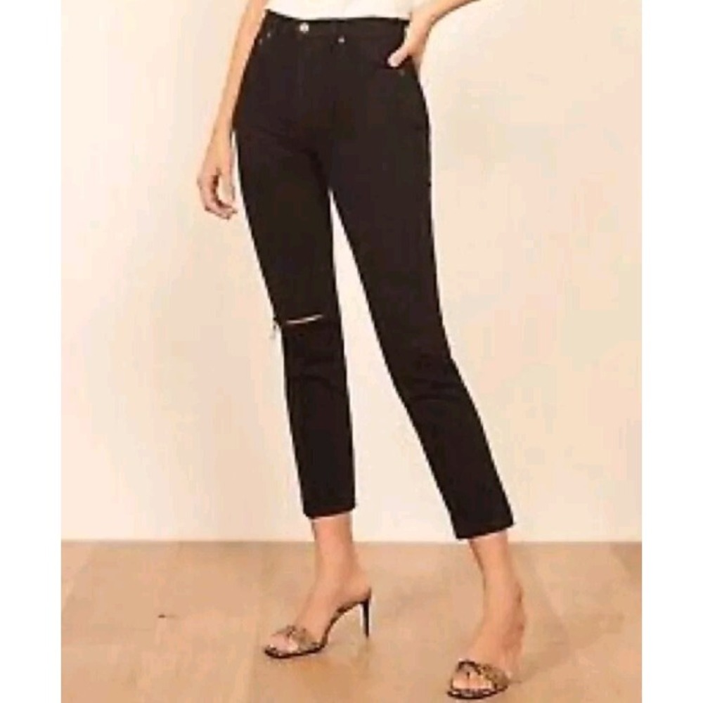Reformation Julia High Rise Jeans Black Size 23 Faded Black Destroyed Hem